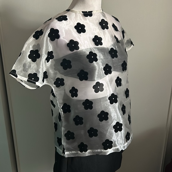 Nasty Gal Women’s Boxy Shimmering Sheer Felt Floral Appliqué Festival Summer Top - Picture 3 of 9